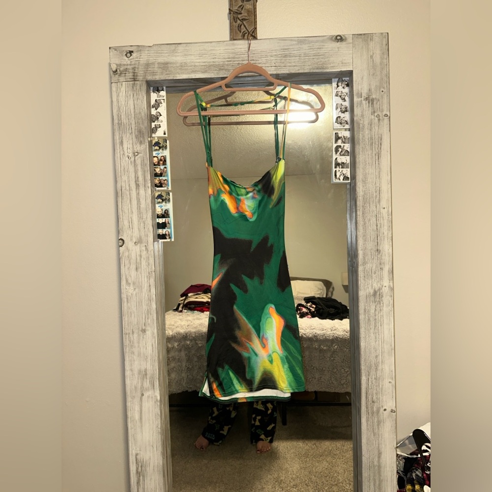 Fashion Nova Green and Yellow Dress